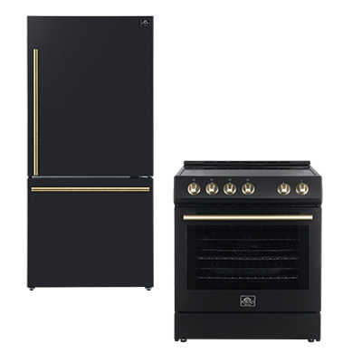  French Door Fridge & Electric Range Combo - Black