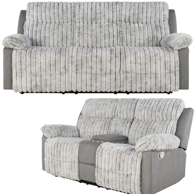 Grey Reclining Sofa & Loveseat w/ Console