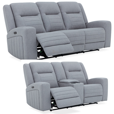 Tahoe Silver Power Reclining Sofa with Power Loveseat w/ Console