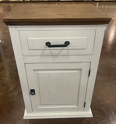 Hidden Storage Night Stand in Frosted White w/Natural Brown Top