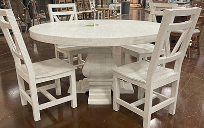 Frosted White Round Table and 4 Chairs