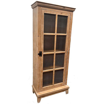 Native Pine Curio Pantry w/ wire door inset