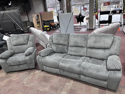 Cozy Gunmetal Power Reclining Sofa and Gliding Recliner with USB