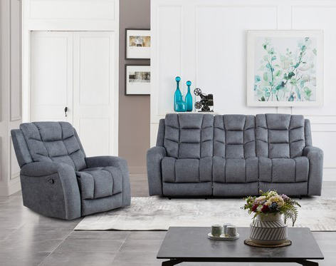 Plush Pewter Pub Back Reclining Sofa & Recliner