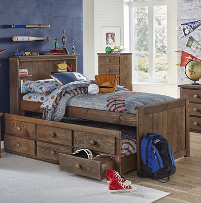 Chestnut Twin Captains Bed w/Trundle